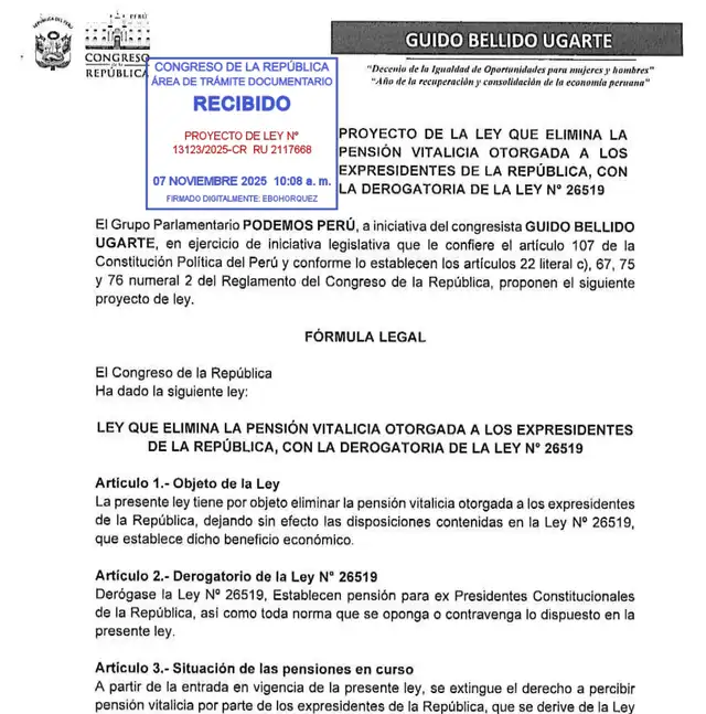 Proyecto de ley de Guido Bellido.   