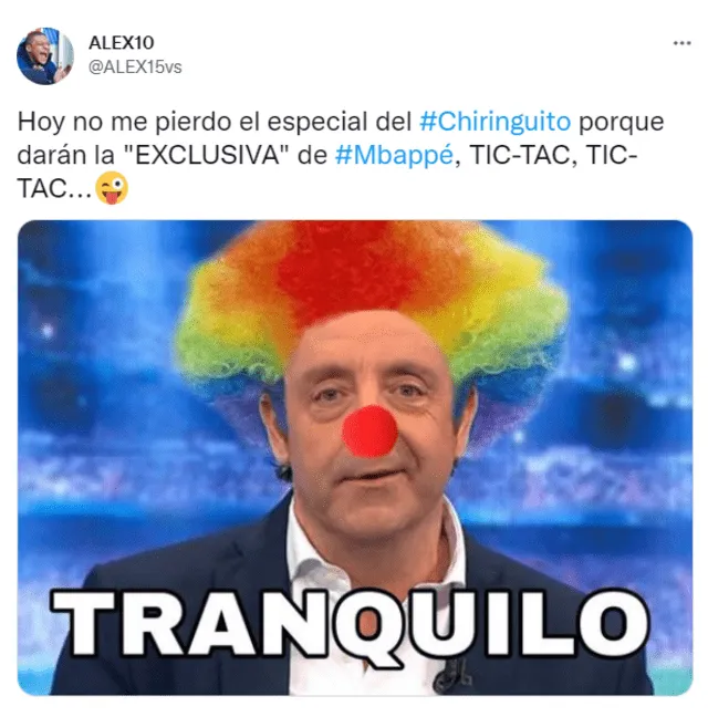 Josep Pedrerol, conductor del programa español, El Chiringuito, fue blanco de burlas en los memes sobre el caso Mbappé. Foto: Twitter @ALEX15vs