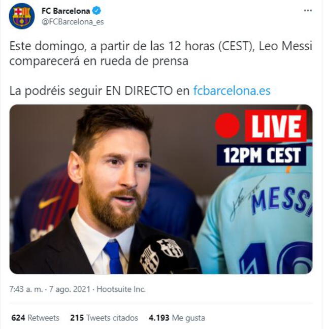 Conferencia de prensa de Lionel Messi. Foto: Barcelona