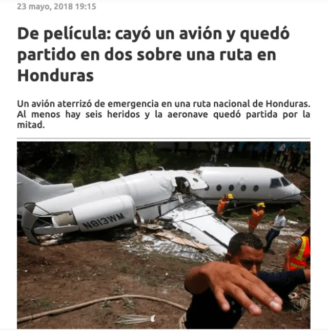 Noticia publicada por el medio argentino Cienradios sobre un accidente en Honduras. Fuente: Captura LR, Cienradios.
