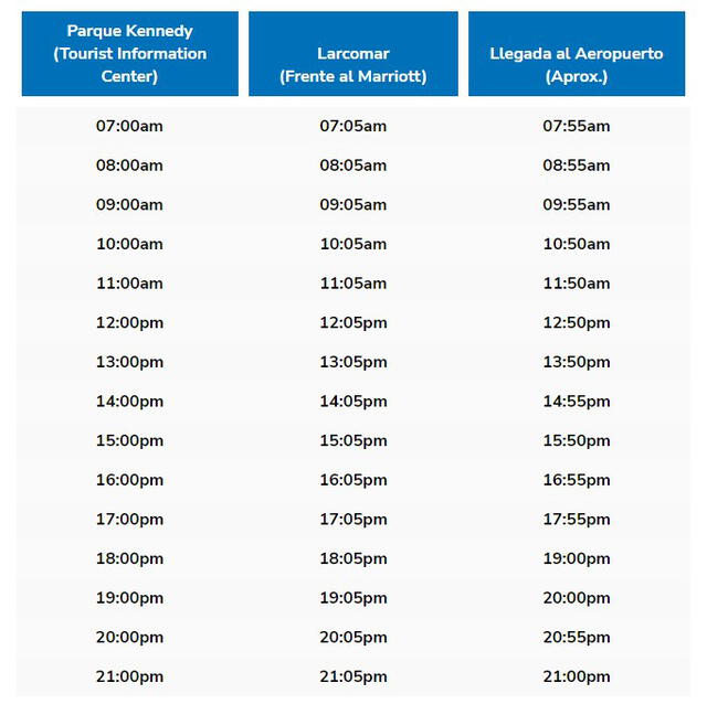 Horarios Airport Express Lima