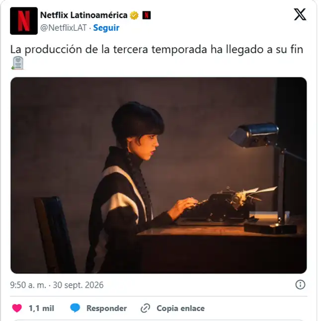 Las grabaciones de Merlina 3 acabaron y solo se espera la fecha de estreno en Netflix. Foto: X  