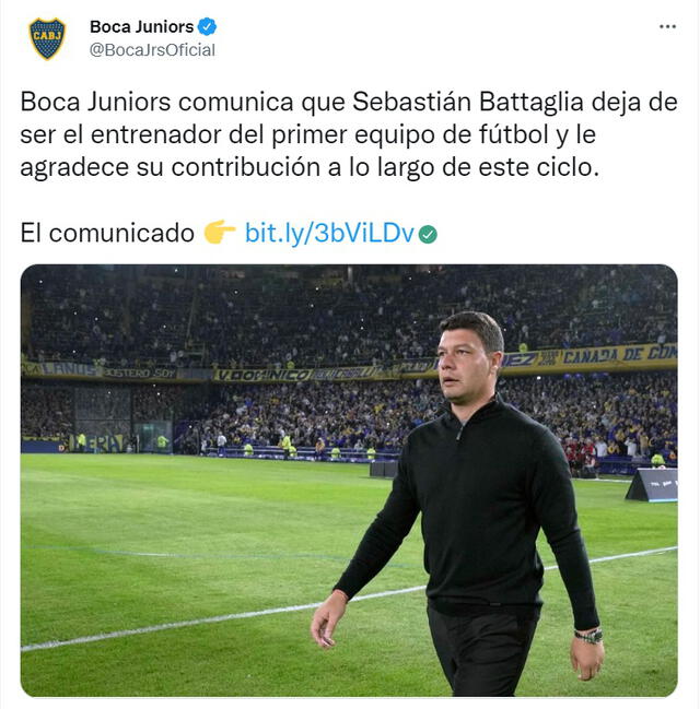 Boca despidió a Battaglia un día después de la eliminación de Copa. Foto: Boca Juniors/Twitter.