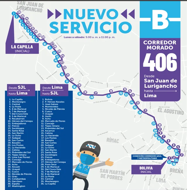 Nueva ruta 406 del Corredor Morado. Foto: ATU