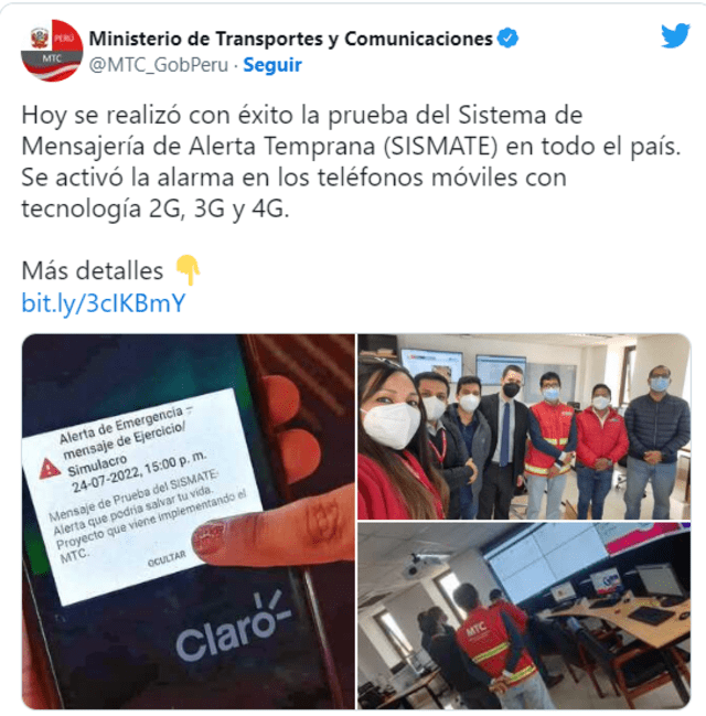Sismate Mtc Indicó Que Realizó Con éxito Prueba De Alerta A Nivel Nacional Sociedad La