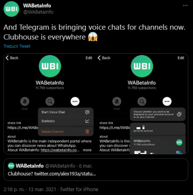 Telgram agregará salas exclusivas para chats de voz basadas en Clubhouse