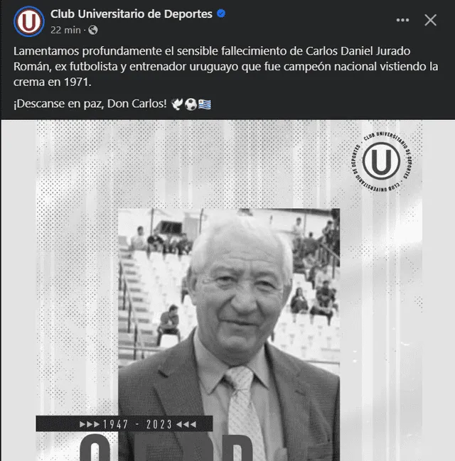 Universitario se pronunció sobre el fallecimiento de Jurado. Foto: Facebook.   