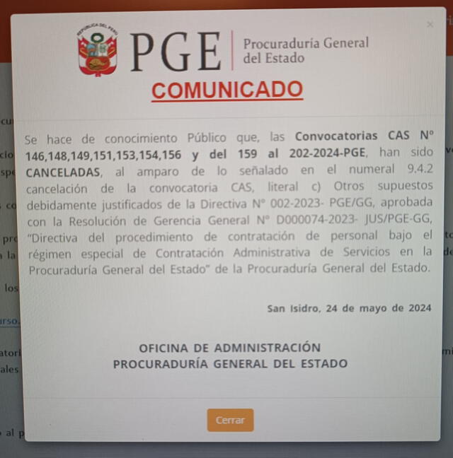 Comunicado PGE. Foto: PGE   