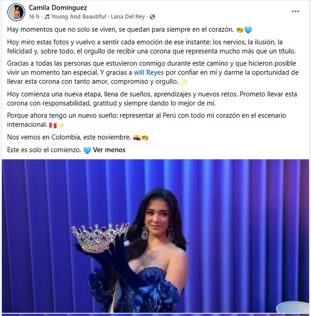 Camila Domínguez feliz por representar a Perú en Colombia.
