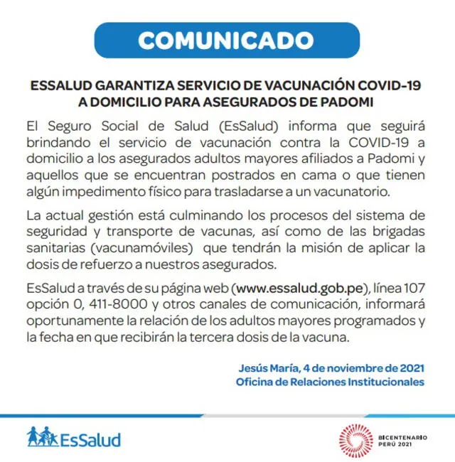 Comunicado de EsSalud