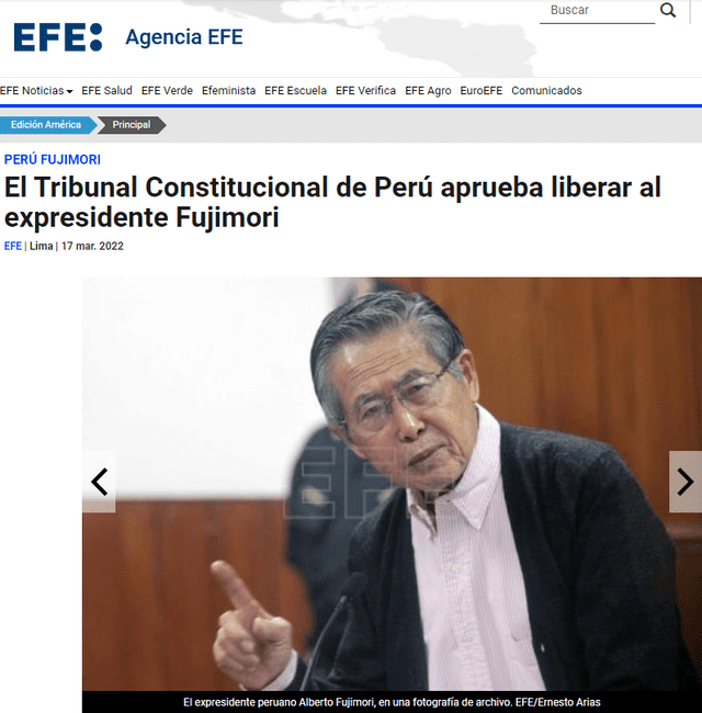 Alberto Fujimori fue dado de alta el pasado lunes tras superar una dolencia cardíaca que obligó a internarlo en una clínica de Lima. Foto: captura / EFE