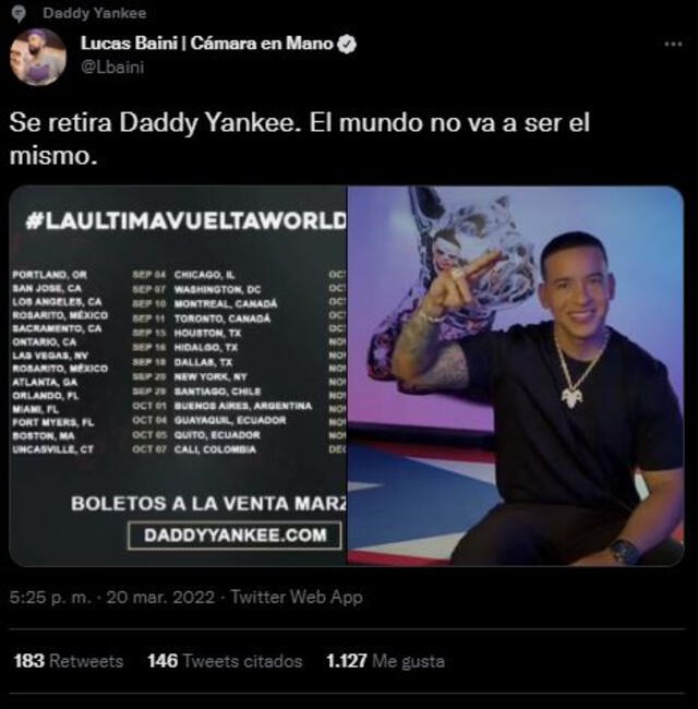Reacciones de los cibernautas ante retiro de Daddy Yankee. Foto: Twitter