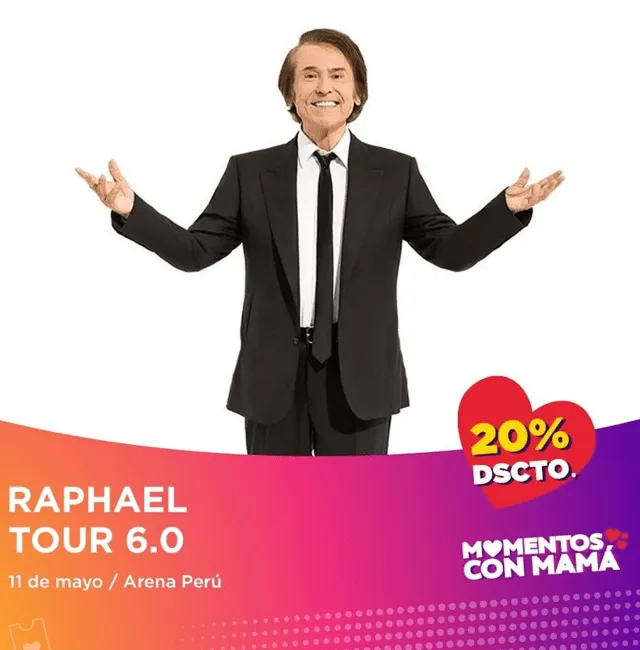 Raphael entonará sus mejores éxitos musicales. Foto: Teleticket/Instagram.