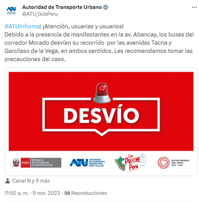 Foto: comunicado de ATU   