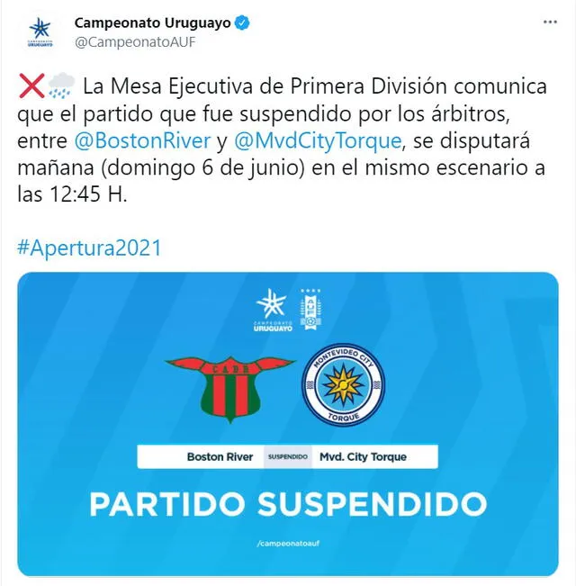 Las autoridades del Campeonato uruguayo informaron la nueva fecha del duelo entre Boston River vs. Torque. Foto: captura difusión