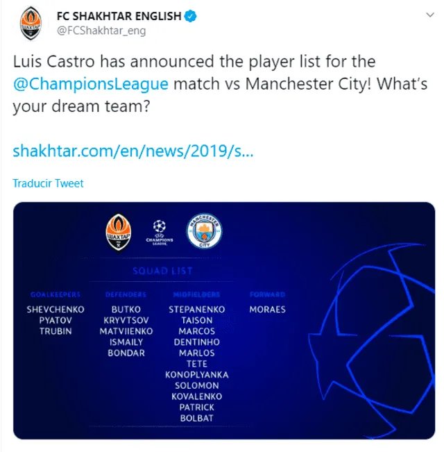 Manchester City vs. Shakhtar Donetsk