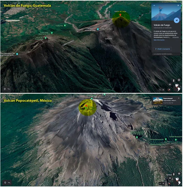 Comparación de volcanes. Foto: captura/Google Earth   