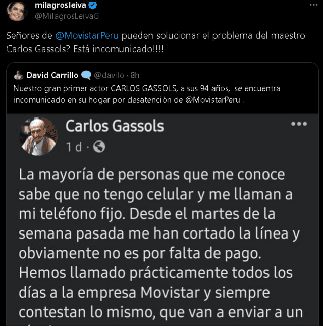 Milagros Leiva usó su cuenta de X para mostrarle su apoyo a Carlos Gassols. Foto: X   