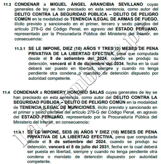 La resolución de la condena contra Miguel Arancibia y Rosmery Honorio. Foto: Composición LR La resolución de la condena contra Miguel Arancibia y Rosmery Honorio. Foto: Composición LR