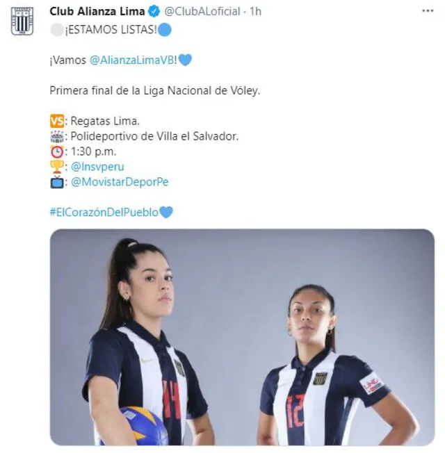 El encuentro entre Alianza Lima y Regatas Lima se podrá ver desde la 1.30 p. m. por la señal de Movistar Deportes. Foto: Twitter Alianza Lima