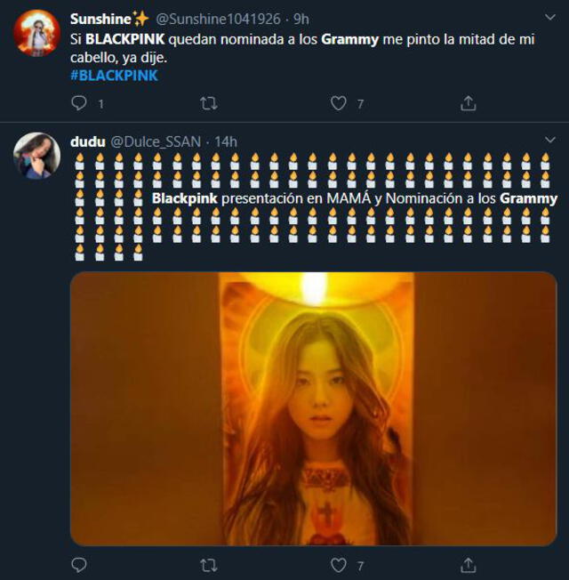 Reacción de los fans de BLACKPINK, previo al evento de nominados de los Grammy. Foto: captura Twitter