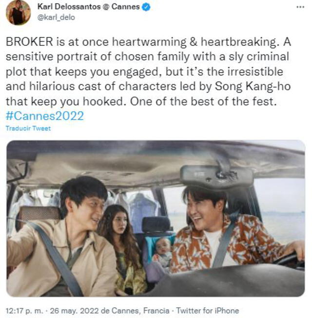 "Broker" recibe elogios en Cannes Film Festival 2022. Foto: Twitter