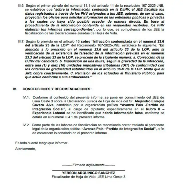  Conclusiones sobre el caso Cavero   