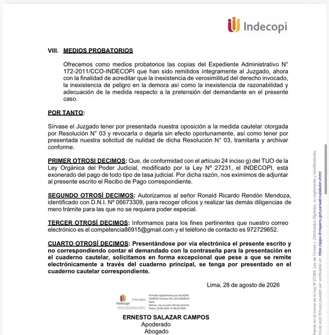 Comunicado de Indecopi.  