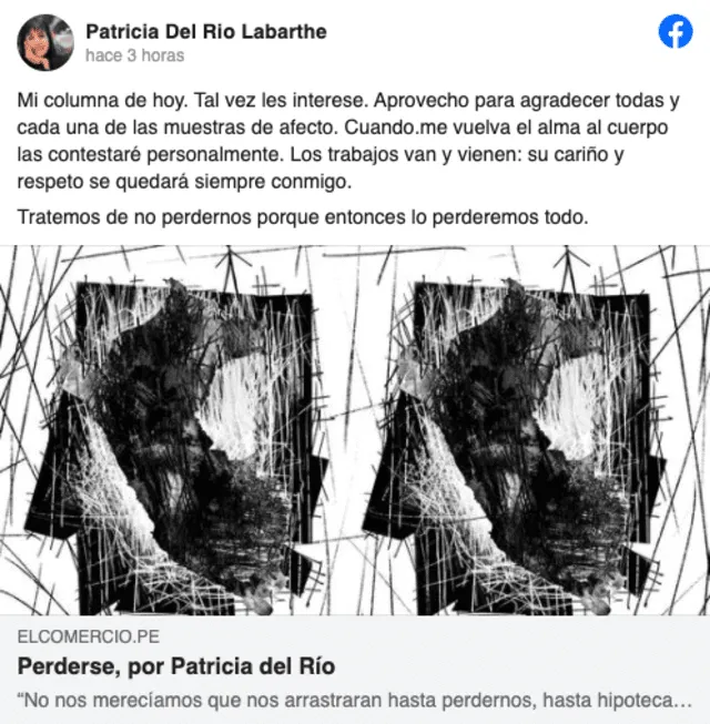Patricia del Río agradece muestras de cariño tras salida de RPP