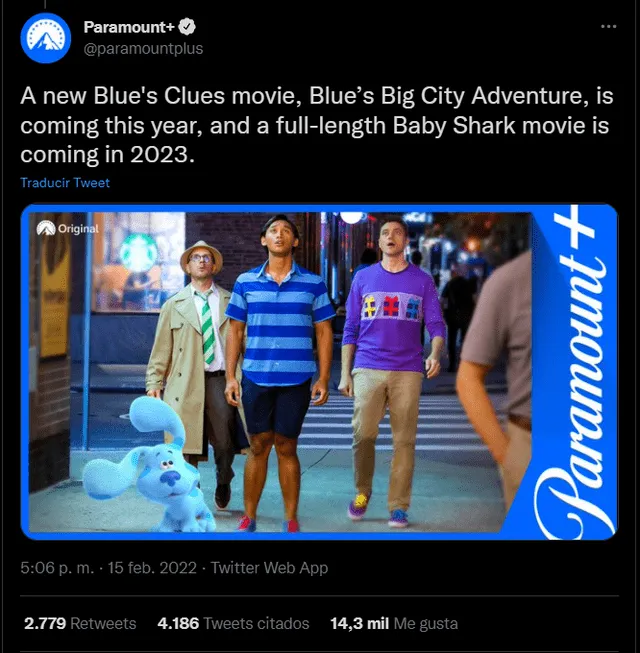 Paramount anuncia la película de Las pistas de Blue. Foto: Twitter