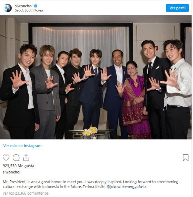 Post de Siwon a su visita en Indonesia. Foto: Instagram