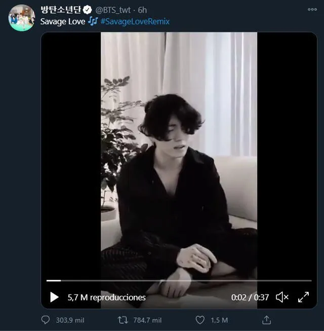 Post de Jungkook de BTS cantando a capela "Savage love remix". Foto: Captura Twitter