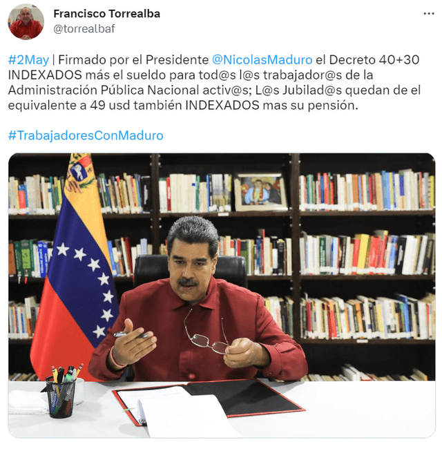 Nicolás Maduro firmó el decreto para los ajustes del Bono de Guerra Económica y Cesta Ticket. Foto: Twitter/Torrealbaf 