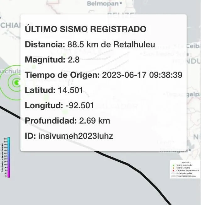 Último temblor registrado en Guatemala. Foto: INSIVUMEH   