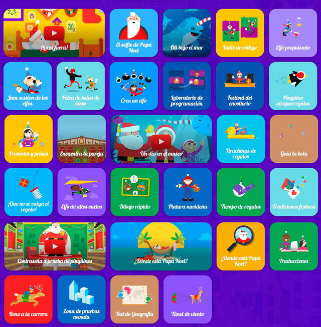  Estos son todos los juegos que podrás encontrar en Santa Tracker. Foto: Captura<br> 