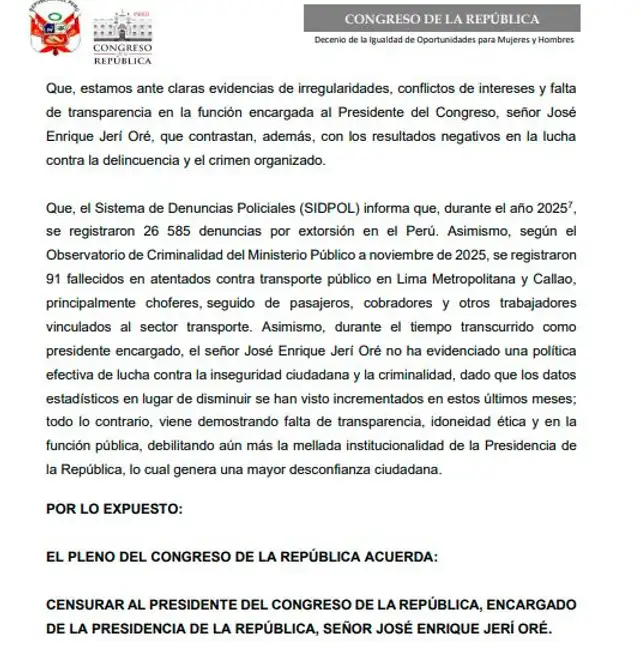  Presentan tercera moción de censura   