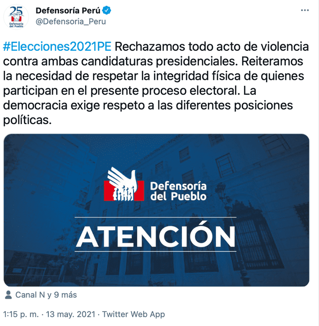 Defensoría del Pueblo. Foto: captura/Twitter @Defensoria_Peru