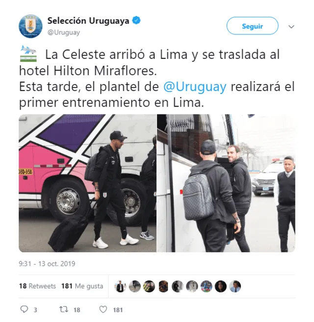 Uruguay llegó a Lima para el segundo partido amistoso contra Perú.