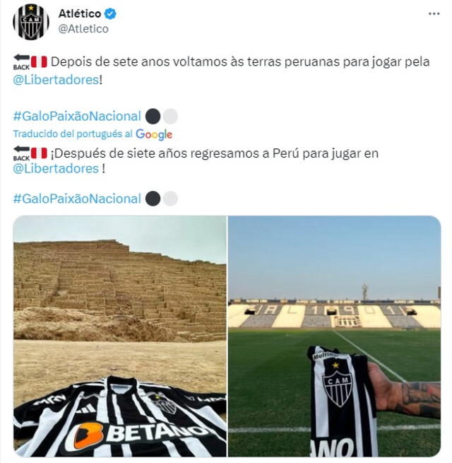 El Galo vuelve al Perú luego de siete años. Foto: @Atletico/Twitter   