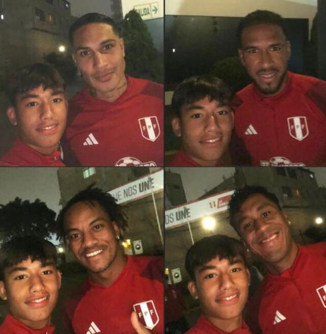 Nicolás Cairo junto con Paolo Guerrero, Renato Tapia, André Carrillo y Pedro Gallese. Foto: Facebook/Manuel Porras Escobedo. 