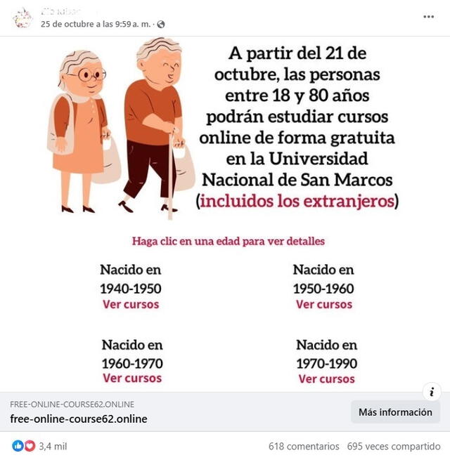 <em> Desinformación sobre la UNMSM. Foto: captura de Facebook</em>   