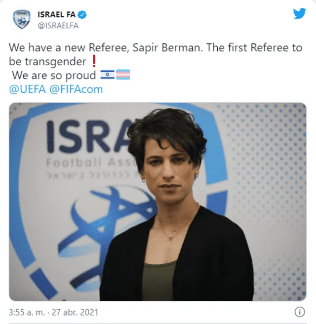 árbitra trans. Foto: Twitter/Israel FA