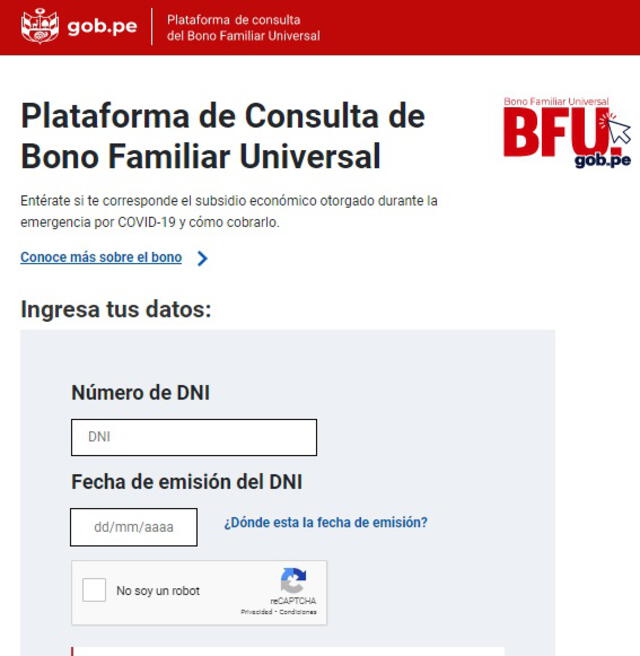 Plataforma BFU. Foto: captura web BFU. Plataforma BFU. Foto: captura web BFU.
