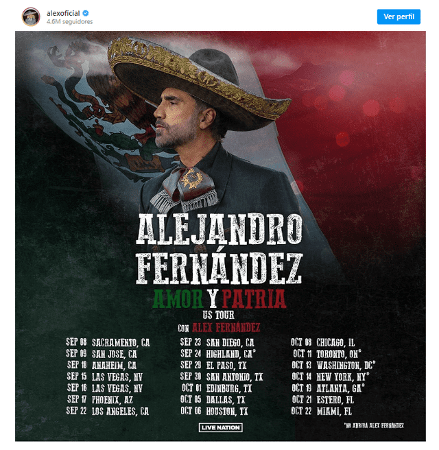  El anuncio del tour en USA lo ofreció el mismo cantante en sus redes sociales. Foto: Alexoficial/Instagram   