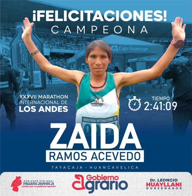  Así felicitó el Gobierno Regional de Huancavelica a la deportista. Foto: Facebook Gore Huancavelica   