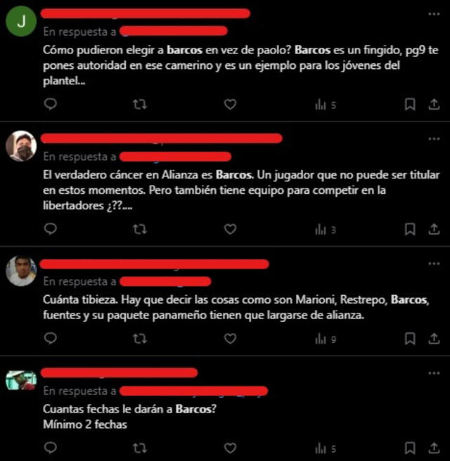 Tuits sobre Hernán Barcos. Foto: captura de X   