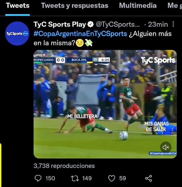 Este es el meme que usó la cadena internacional. Foto: TyC Sports