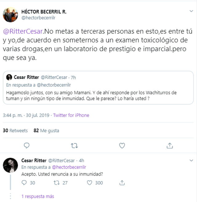 César Ritter responde a Héctor Becerril tras reto de examen toxicológico 
