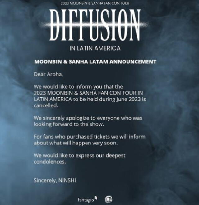 Cancelación de tour en Latinoamérica. Foto: NINSHI   
