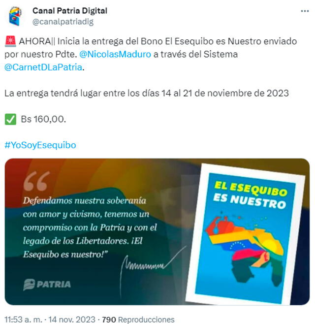 El Esequibo | Venezuela y Guyana entran en tensiones militares por el Esequibo | esequibo de Venezuela | Nicolás Maduro | bases militares en el Esequibo | CIJ | Canal Patria Digital | Telegram | Bonos de la Patria | Sistema Patria | Plataforma Patria | Bono El Esequibo es Nuestro | Bono Vota por el Esequibo